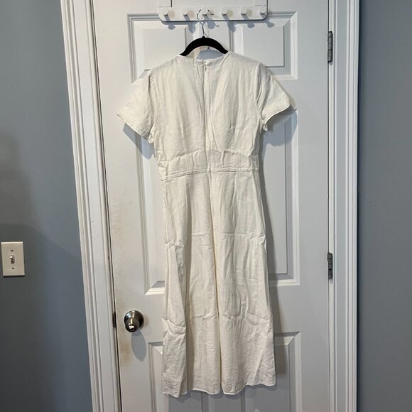 Madewell Linen-Blend Button-Wrap Midi Dress in White - Picture 5 of 5